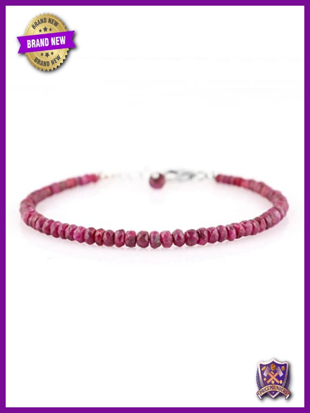 Handmade Ruby Faceted Rondelle Bracelet 925 Sterling Silver Rhodium Plated 7.5